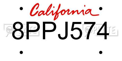 8PPJ574 California License Plate