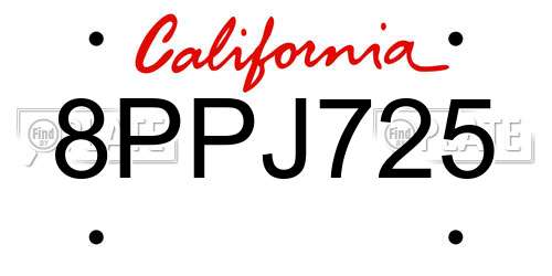 8PPJ725 California License Plate