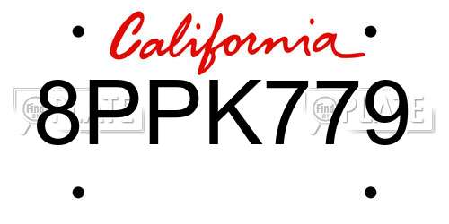 8PPK779 California License Plate