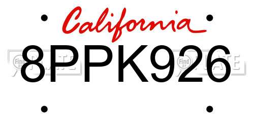 8PPK926 California License Plate