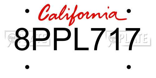 8PPL717 California License Plate