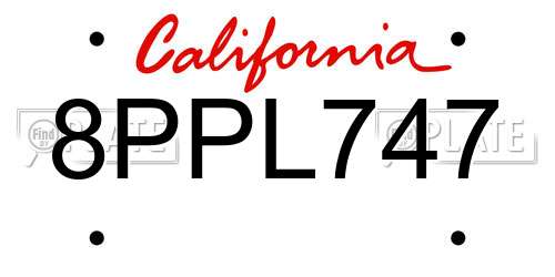 8PPL747 California License Plate