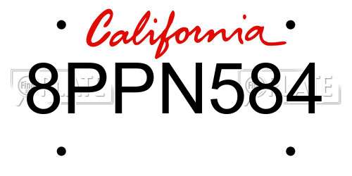 8PPN584 California License Plate