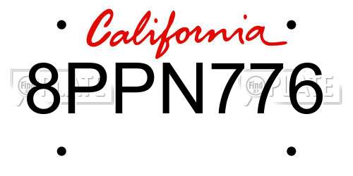 8PPN776 California License Plate