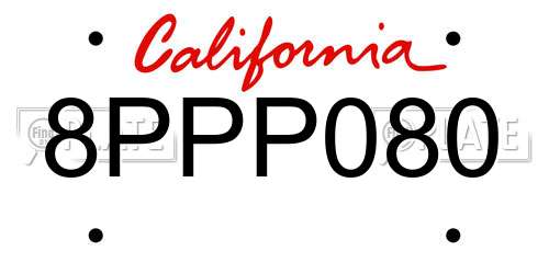 8PPP080 California License Plate