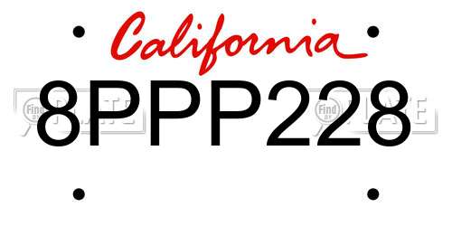 8PPP228 California License Plate