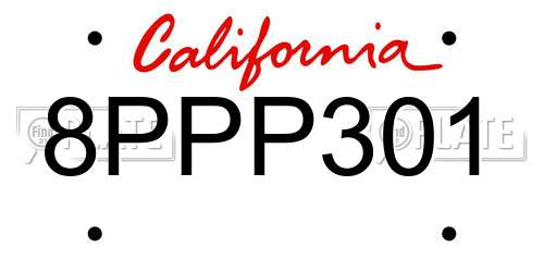 8PPP301 California License Plate