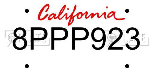 8PPP923 California License Plate
