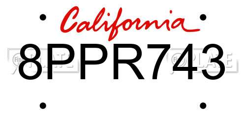 8PPR743 California License Plate
