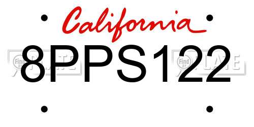 8PPS122 California License Plate