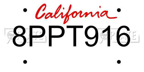 8PPT916 California License Plate