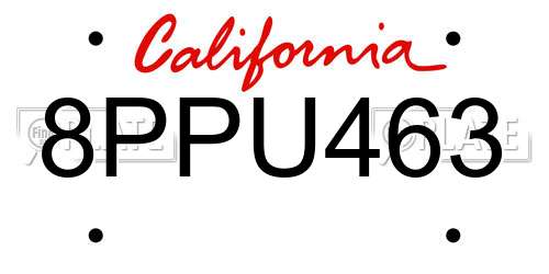 8PPU463 California License Plate