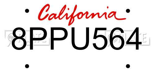 8PPU564 California License Plate