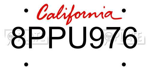 8PPU976 California License Plate