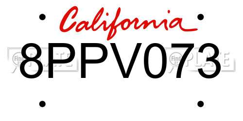 8PPV073 California License Plate