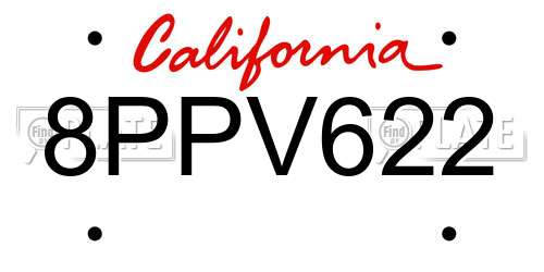 8PPV622 California License Plate
