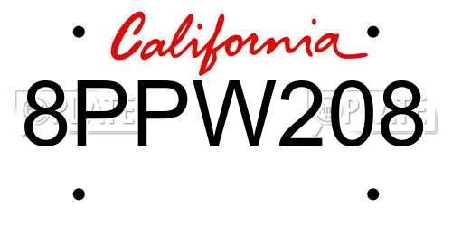 8PPW208 California License Plate