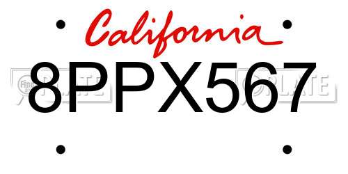 8PPX567 California License Plate