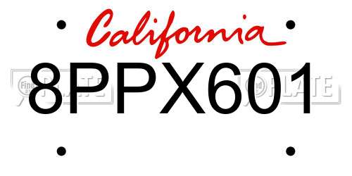 8PPX601 California License Plate