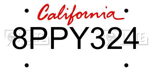 8PPY324 California License Plate