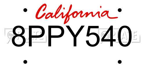 8PPY540 California License Plate