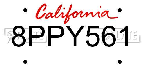 8PPY561 California License Plate
