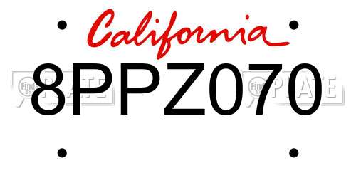 8PPZ070 California License Plate