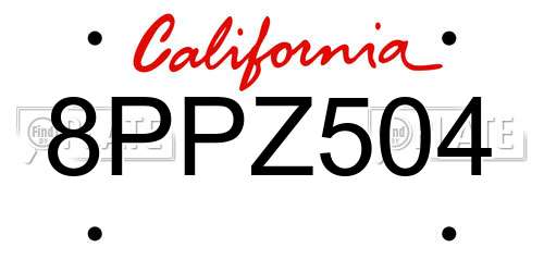 8PPZ504 California License Plate