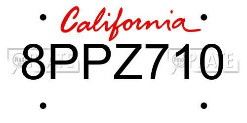 8PPZ710 California License Plate