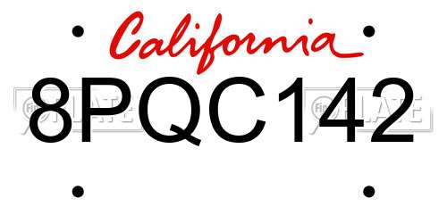 8PQC142 California License Plate