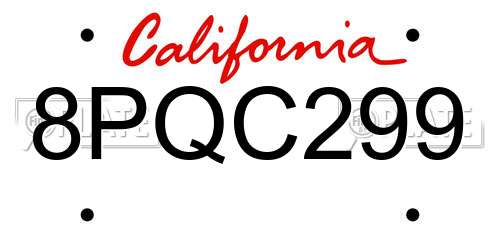 8PQC299 California License Plate