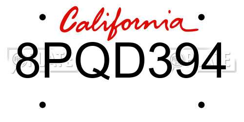 8PQD394 California License Plate
