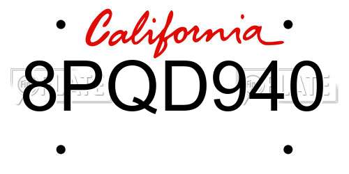 8PQD940 California License Plate
