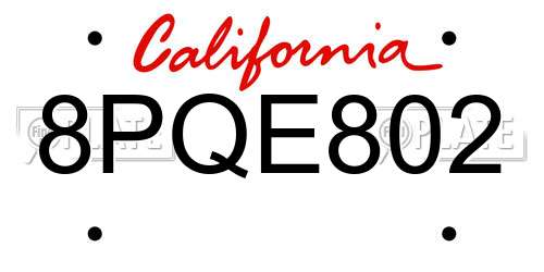 8PQE802 California License Plate