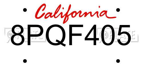 8PQF405 California License Plate
