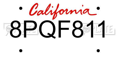 8PQF811 California License Plate