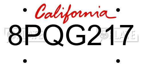 8PQG217 California License Plate
