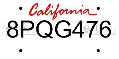 8PQG476 California License Plate
