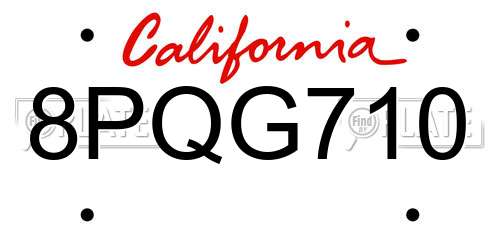 8PQG710 California License Plate