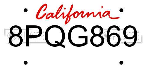 8PQG869 California License Plate