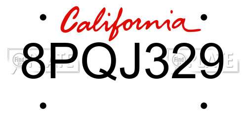 8PQJ329 California License Plate