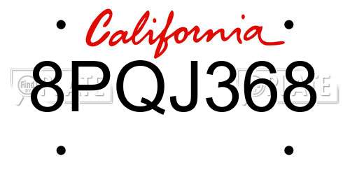8PQJ368 California License Plate