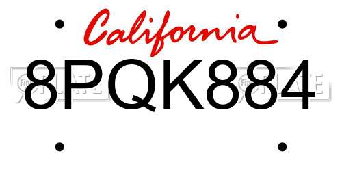 8PQK884 California License Plate