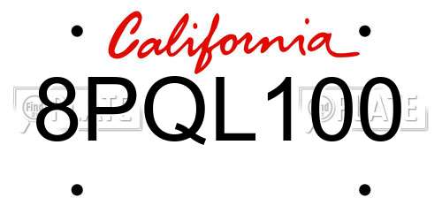 8PQL100 California License Plate