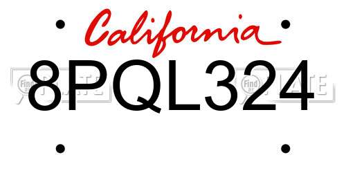8PQL324 California License Plate
