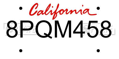 8PQM458 California License Plate