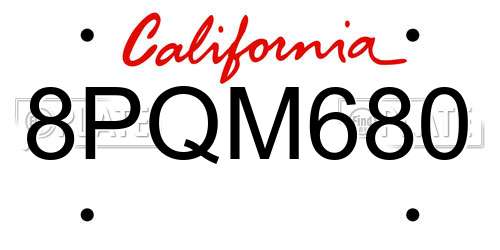 8PQM680 California License Plate