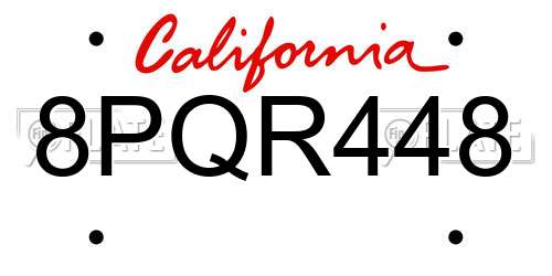 8PQR448 California License Plate