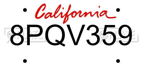 8PQV359 California License Plate
