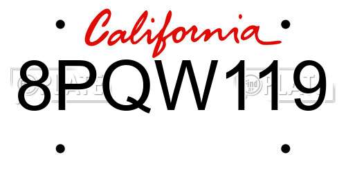 8PQW119 California License Plate